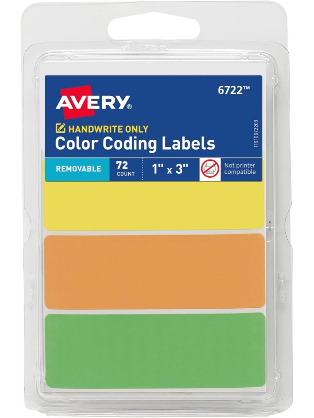 Color-Coding Removable Labels, 1" x 3", Assorted Neon Colors, Non-Printable, 72